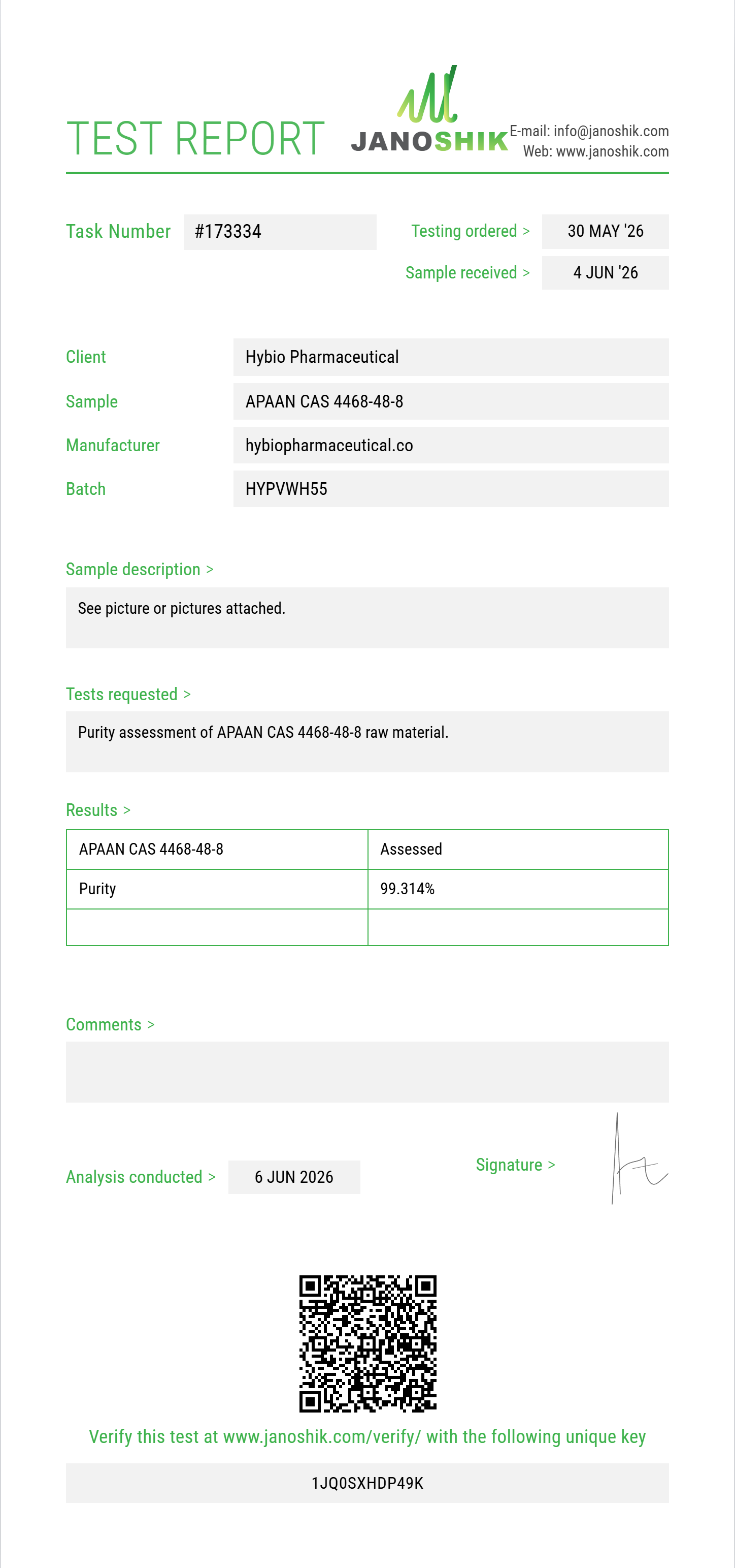 APAAN (alpha-phenylacetoacetonitrile) CAS 4468-48-8 Purity (HPLC) report by Janoshik Analytical