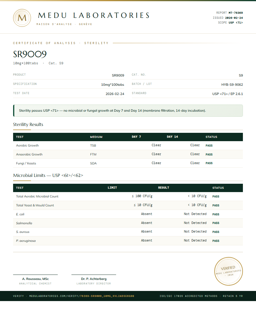 SR9009 Sterility report by Medu Laboratories