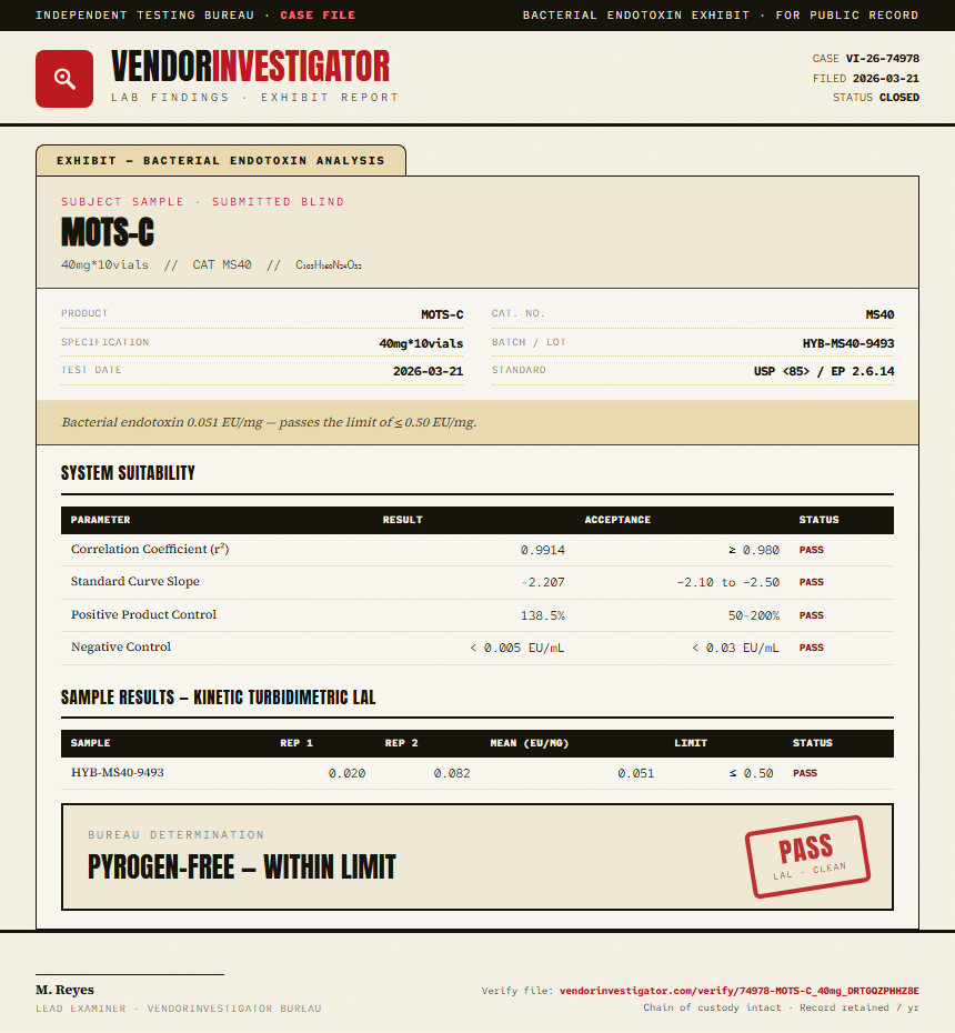MOTS-C Endotoxin report by VendorInvestigator