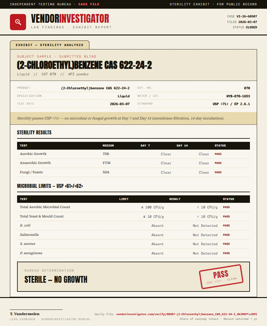 (2-Chloroethyl)benzene CAS 622-24-2 Sterility report by VendorInvestigator